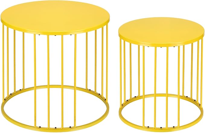 Outdoor Side Table Set of 2, Metal Circle Accent End Tables for Balcony Backyard Garden