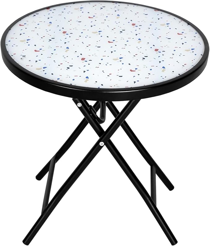 Bistro Table,18" Round Folding Side Table with Tempered Glass Tabletop,Small End Table