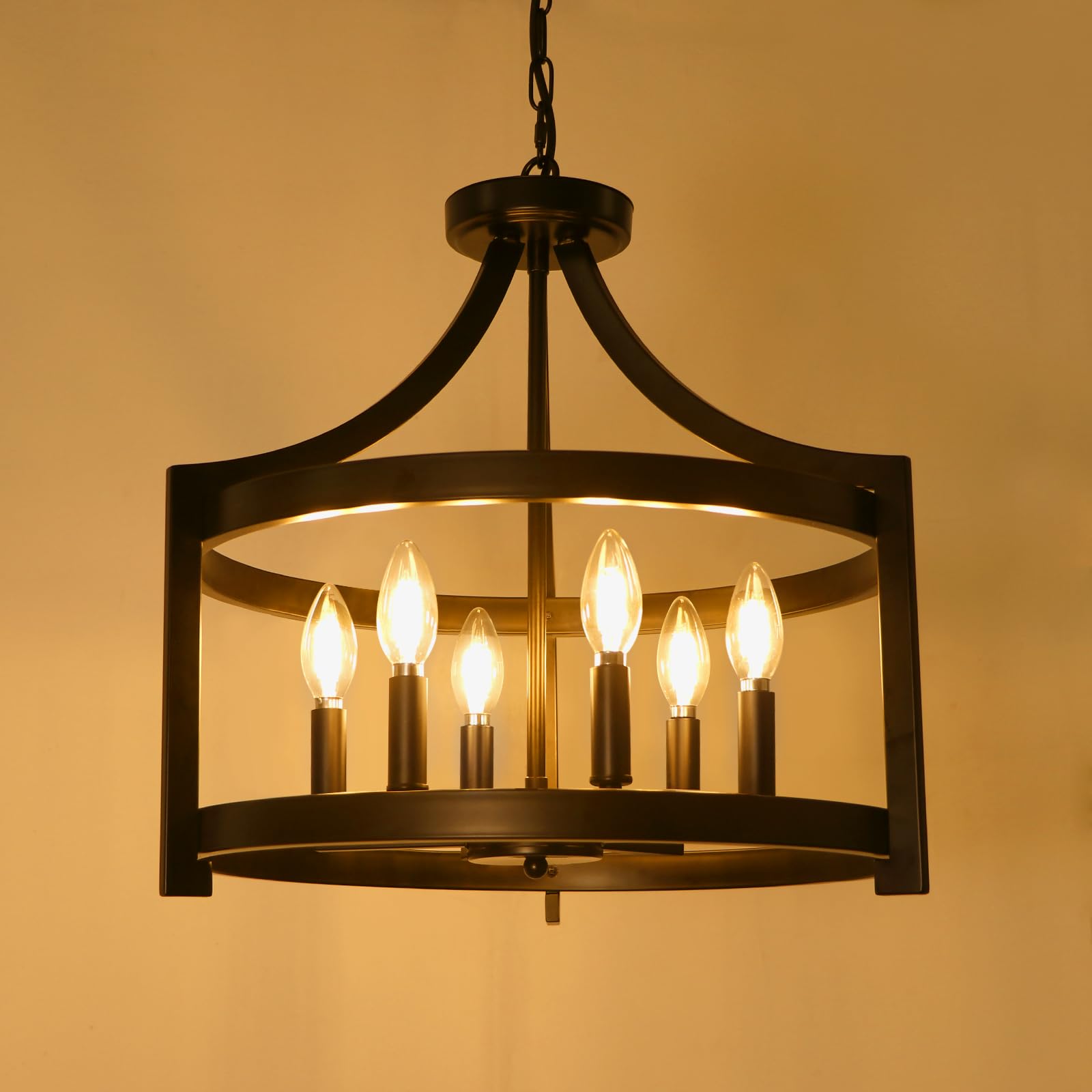 WBinDX 6-Light Black Chandelier, Modern Hanging Pendant Lighting, Convertible Semi Flush Mount Ceiling Light Fixture Rustic Vintage Farmhouse Chandeliers for Dining Room Kitchen Foyer Entryway