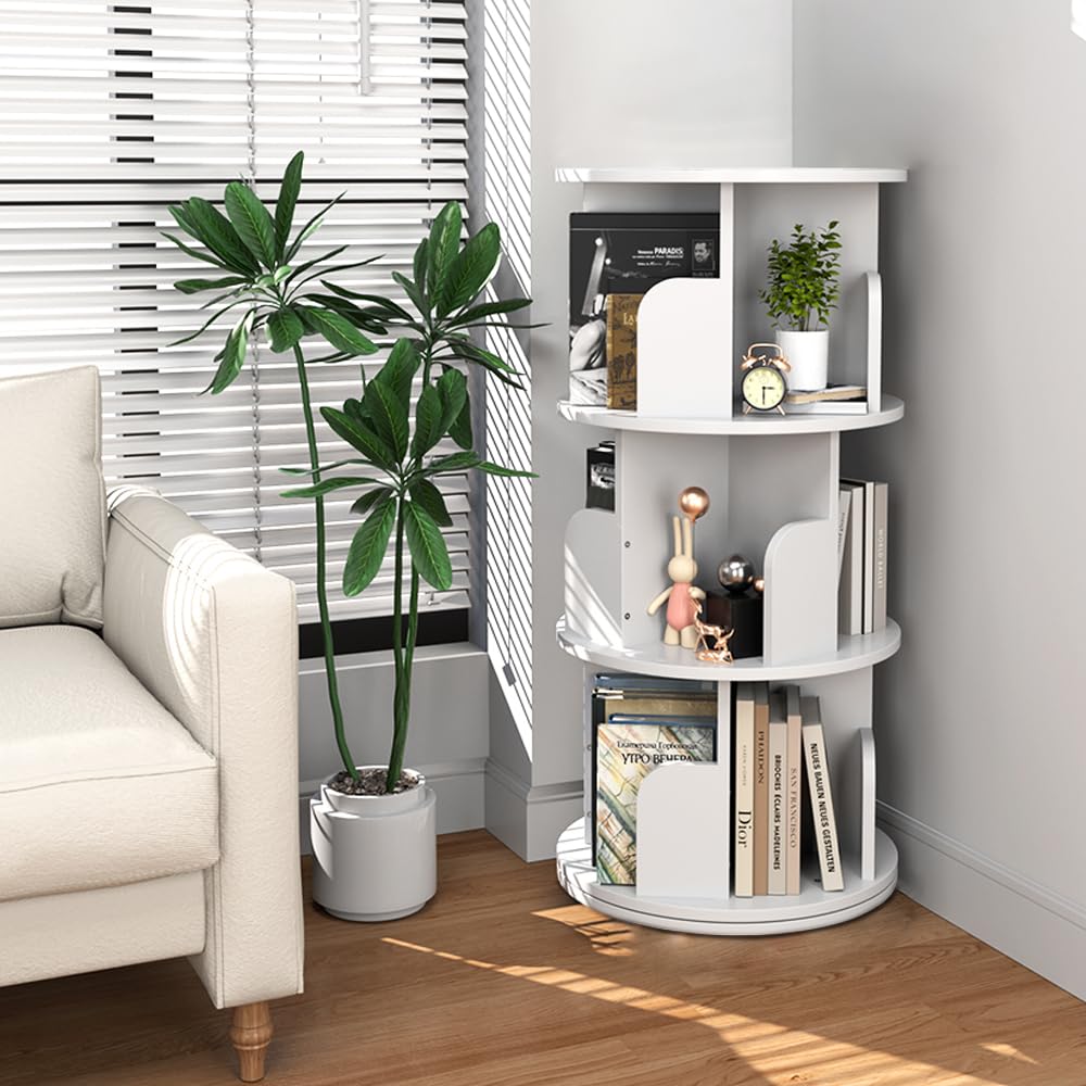 Rotating Bookshelf, Revolving Bookcase 360 Display Round Bookshelf Narrow Swivel Corner Book Shelf
