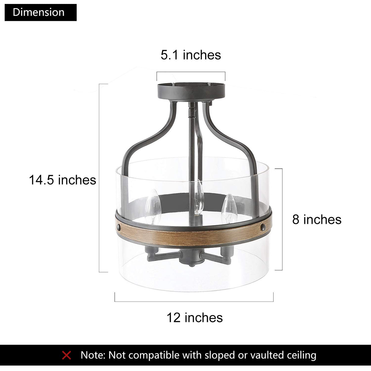 Faux Wood Ring Ceiling Light - Modern Semi Flush Mount Farmhouse Chandelier