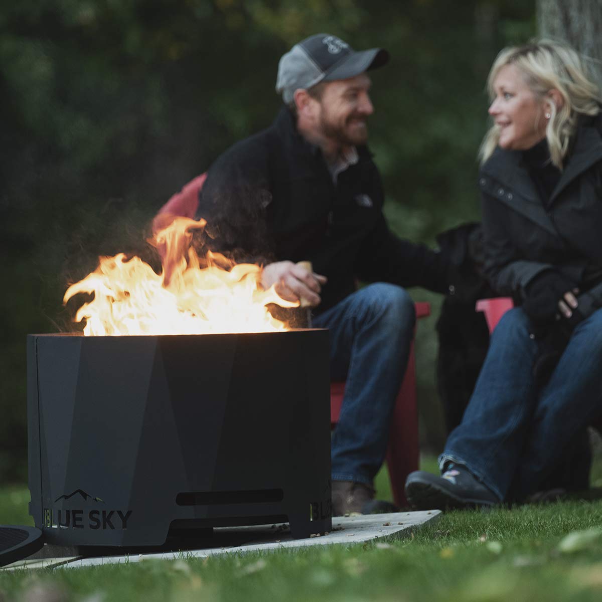 24” Steel Peak Patio Smokeless Fire Pit with Spark Screen Kit, Firewood
