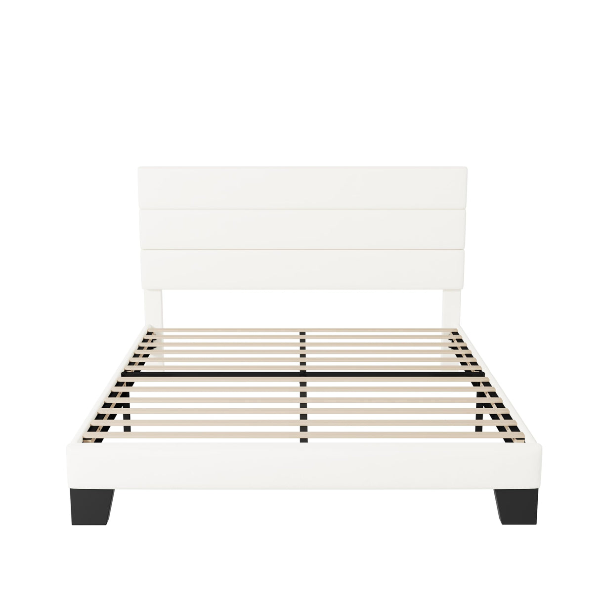 Full Size Platform Bed Frame with Velvet Upholstered Headboard and Wooden Slats