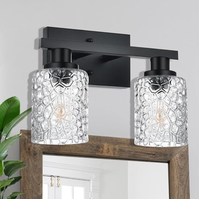 3-Light Vanity Wall Sconce in Matte Black Finish with Clear Glass Shade, Modern Bathroom