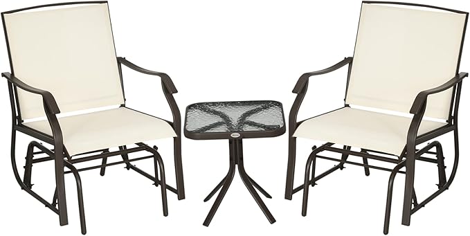 3 Piece Outdoor Glider Chair with Coffee Table Bistro Set, 2 Patio Rocking Swing Chairs