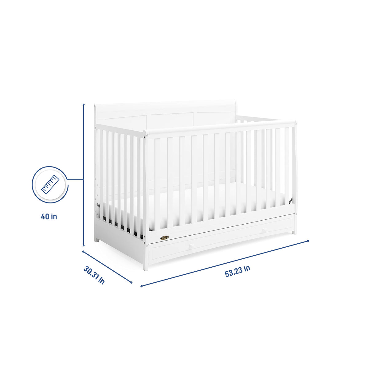 5-in-1 Convertible Crib with Drawer (White) – GREENGUARD Gold Certified, Crib with Drawer Combo, Full-Size Nursery Storage Drawer, Converts to Toddler Bed, Daybed and Full-Size Bed