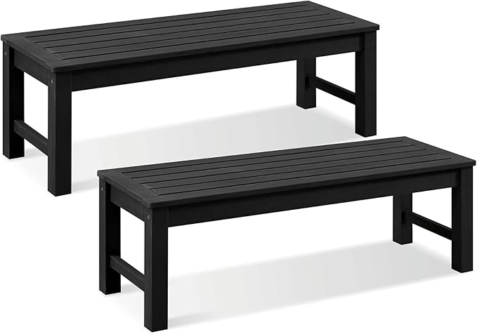 Knight Bench Set of 2, Two Person Outdoor Poly Lumber Patio Backless Bench