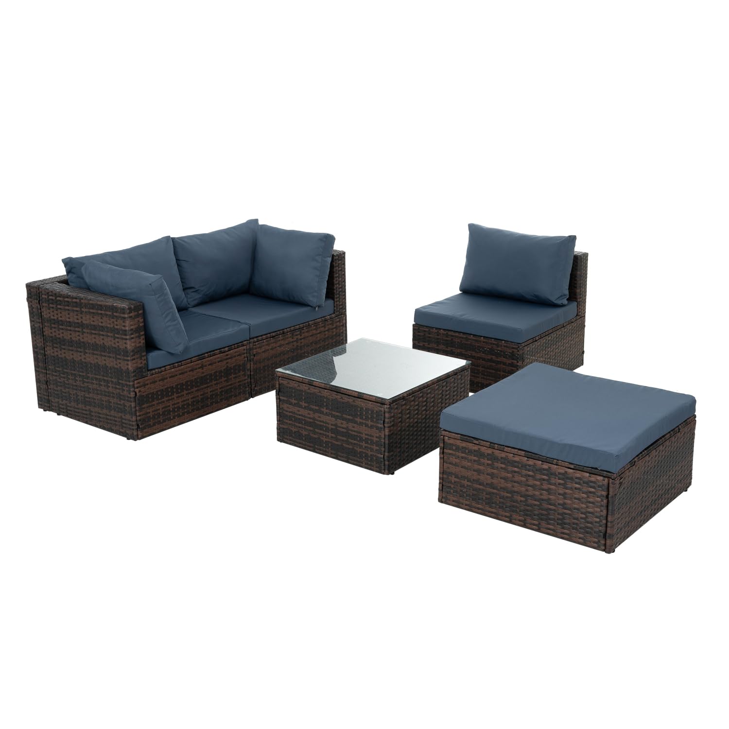 Patio Furniture, Outdoor Furniture, 5-Piece Wicker Furniture Set with Tempered Glass Coffee