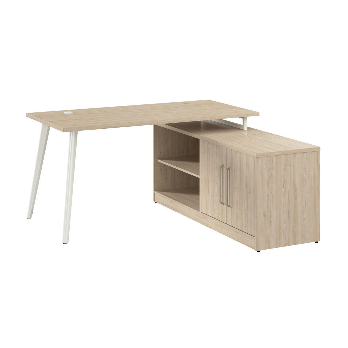 L Shaped Computer Desk 60 inch with Credenza, PC Table and Low Storage Cabinet