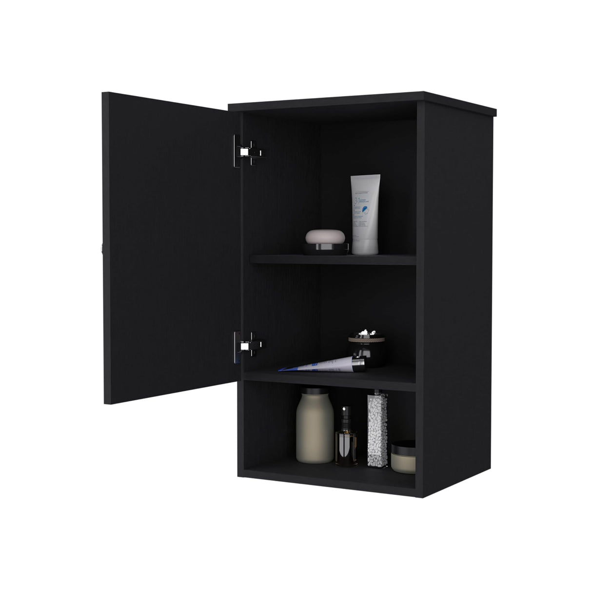 Recessed Medicine Cabinet with One Door, Two Internal Shelves, Black Melamine Finish