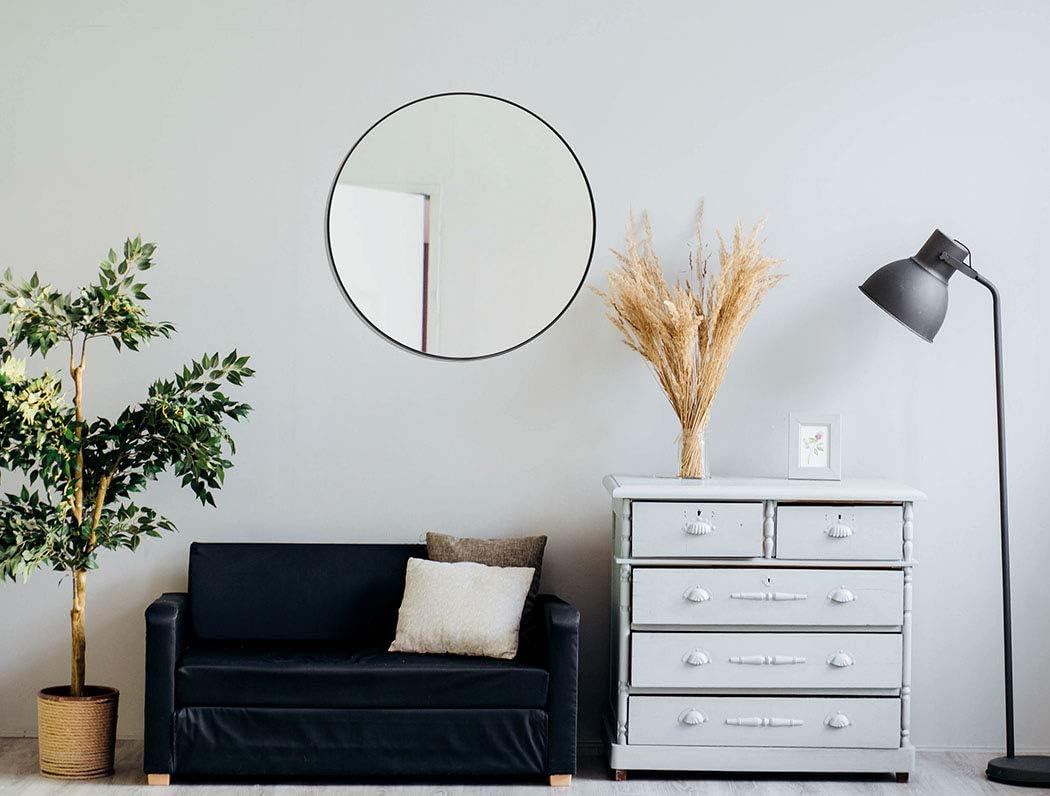 Wall Mirror Black Round Metal Stainless Steel Circle Frame