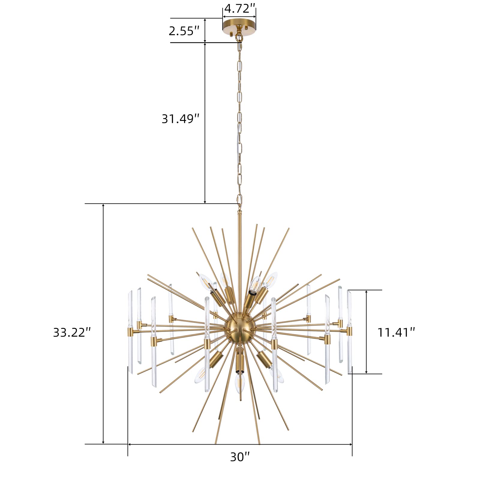 Sputnik Chandelier, 8-Light Crystal Chandelier, 30'' Modern Starburst Chandelier Light