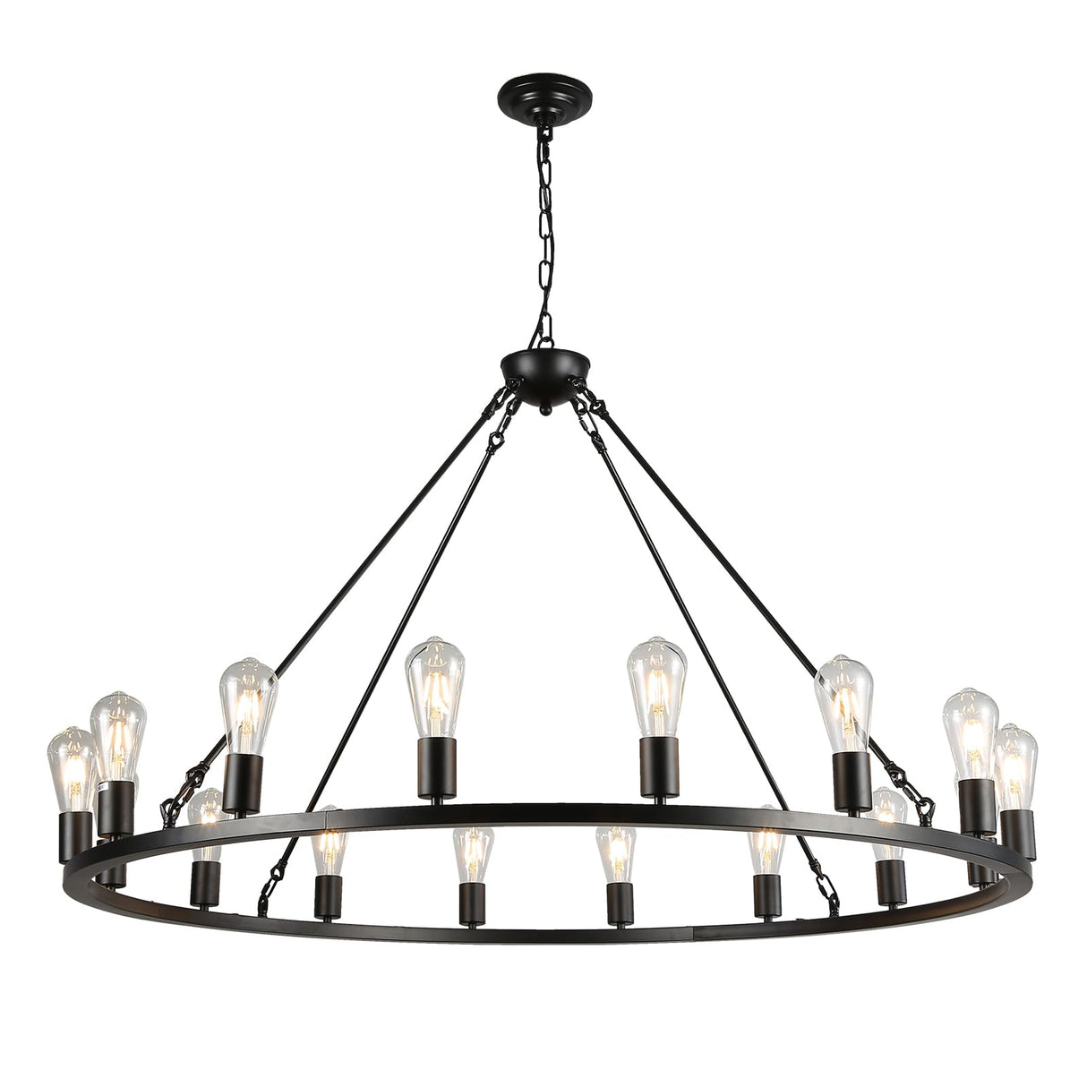 DOYFDOX 48-inch Black Wagon Wheel Chandelier, E26 16-Light Large Round Rustic Farmhouse Chandelier for High Ceilings, Living Room Foyer Entryway Hallway Villa
