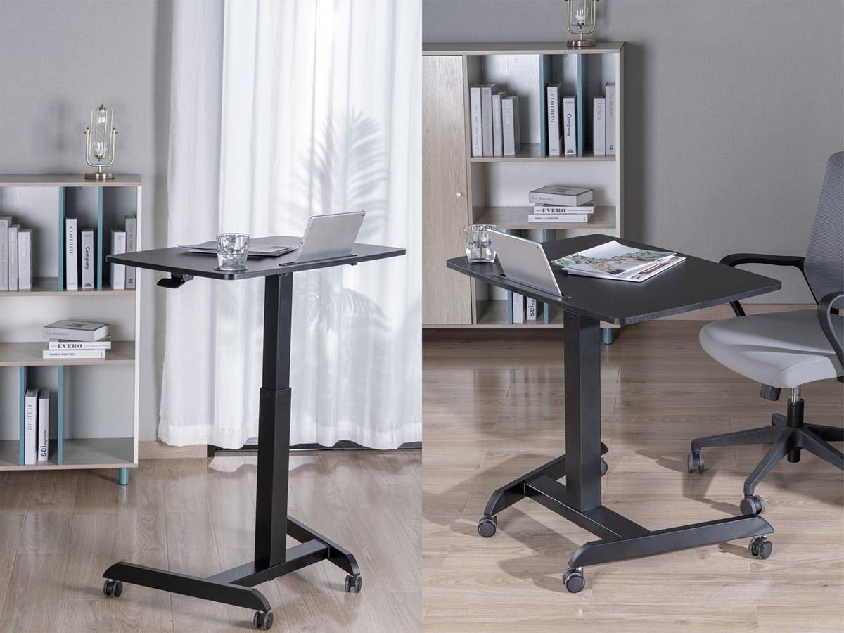 Gas‑Lift Height Adjustable Sit‑Stand Mobile Rolling Workstation Laptop and Computer