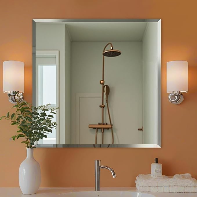 Bathroom Mirror, Bevel Wall Mirror, Frameless Makeup