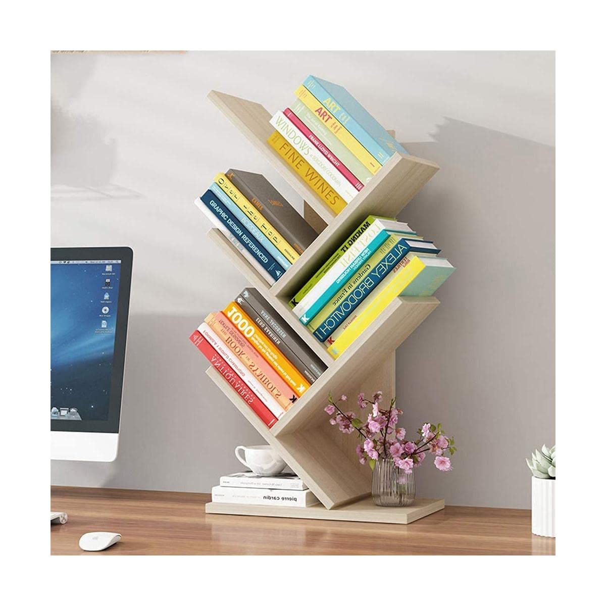 Librero Desktop Bookshelf Wood Small Bookcase Desk Bookshelves Easy Assembly Space Saving Open Storage Organiser Shelf for Home Office Bedroom Study EstanterÃa