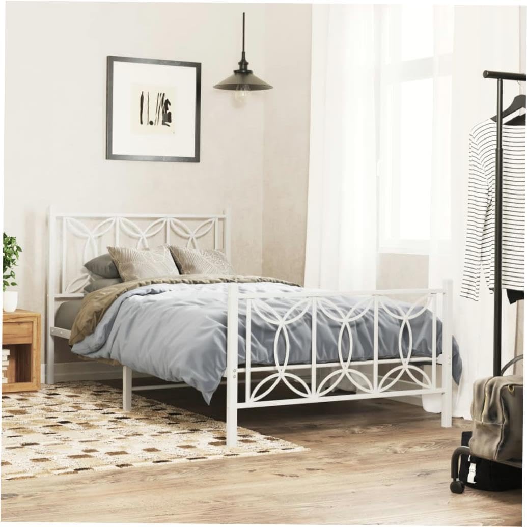 allesoky Bed Frame Without Mattress with Footboard White 39.4x78.7-White(100 x 200 cm)