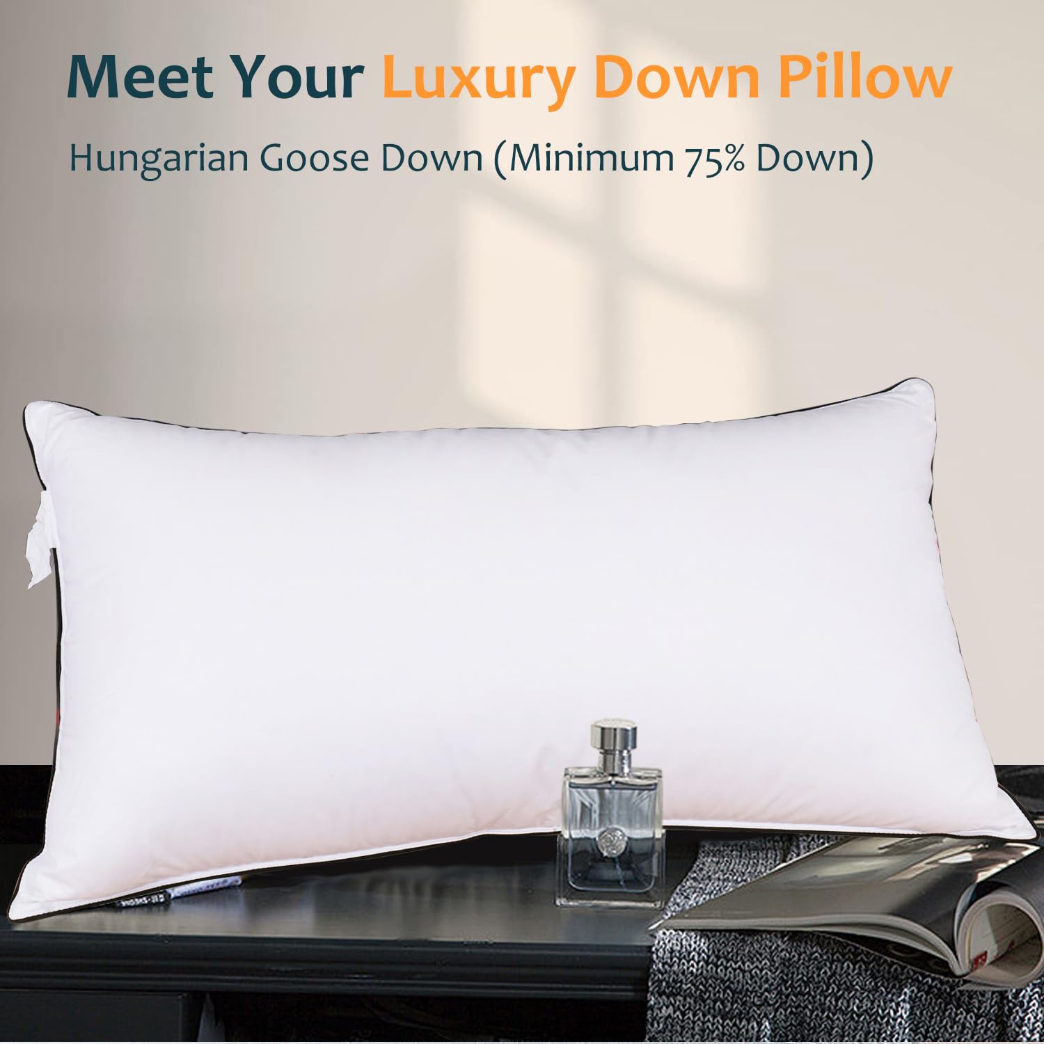Hungarian Goose Down Pillow Queen Size, Ultimate Comfort 750+ Fill Power