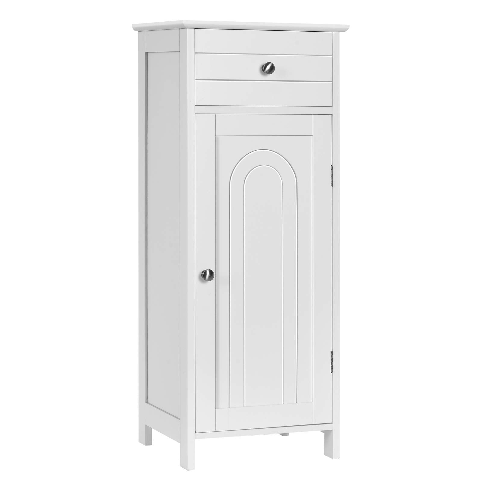 Bathroom Floor Cabinet, Wooden Side Storage Organizer, Free-Standing Single Door Floor Storage Cabinet with Large Drawer & 2 Adjustable Shelves for Living Room Kitchen (White)