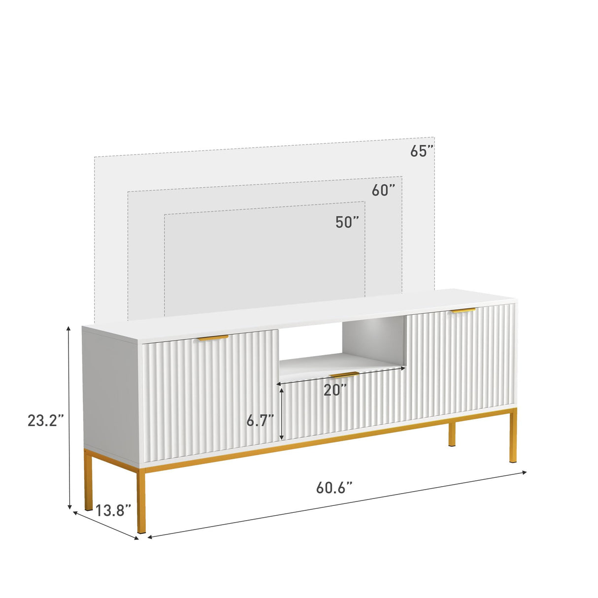 60" White TV Stand with PIR Sensor Light, Modern Media Console for 55/60/65 inch TV, Entertainment Center