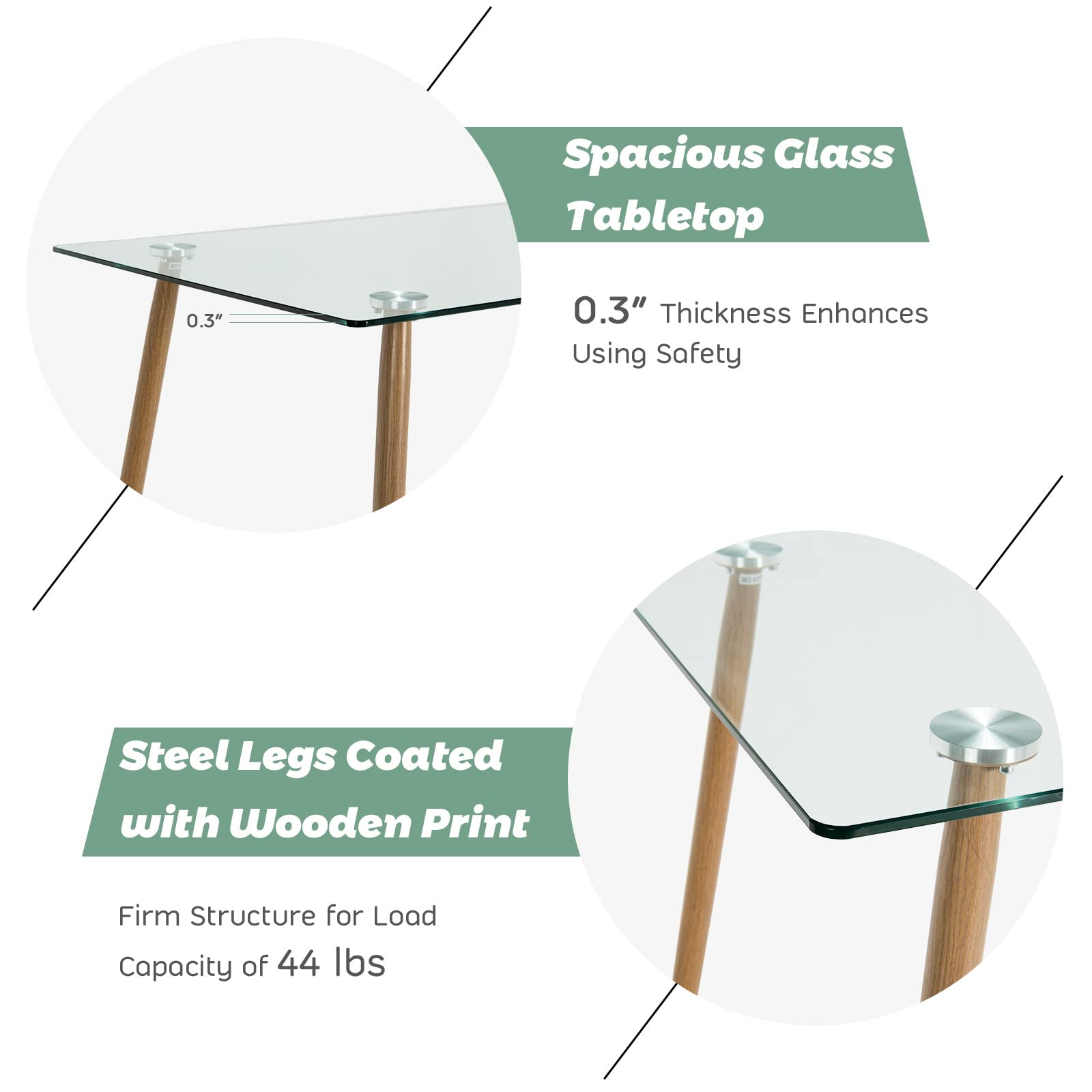 Glass Dining Table, Modern Rectangular Table with Tempered Glass Tabletop & Black