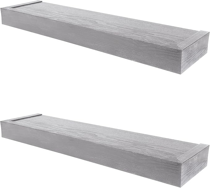515621 Modern 24" Floating Shelf Holds up to 20lbs, Easy Tool-Free Dry Wall Installation, Flat, Retail Pack of 2, Gray