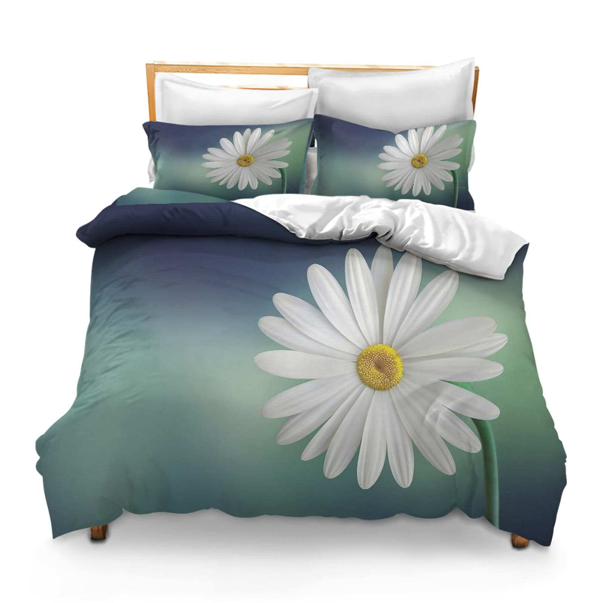 Printed Comforter Cover Set Twin Beautiful White Sunflower Flower Closeup on Petals Isolated on Blurred Background Bedspread Room Decor for Kids Boys and Girls