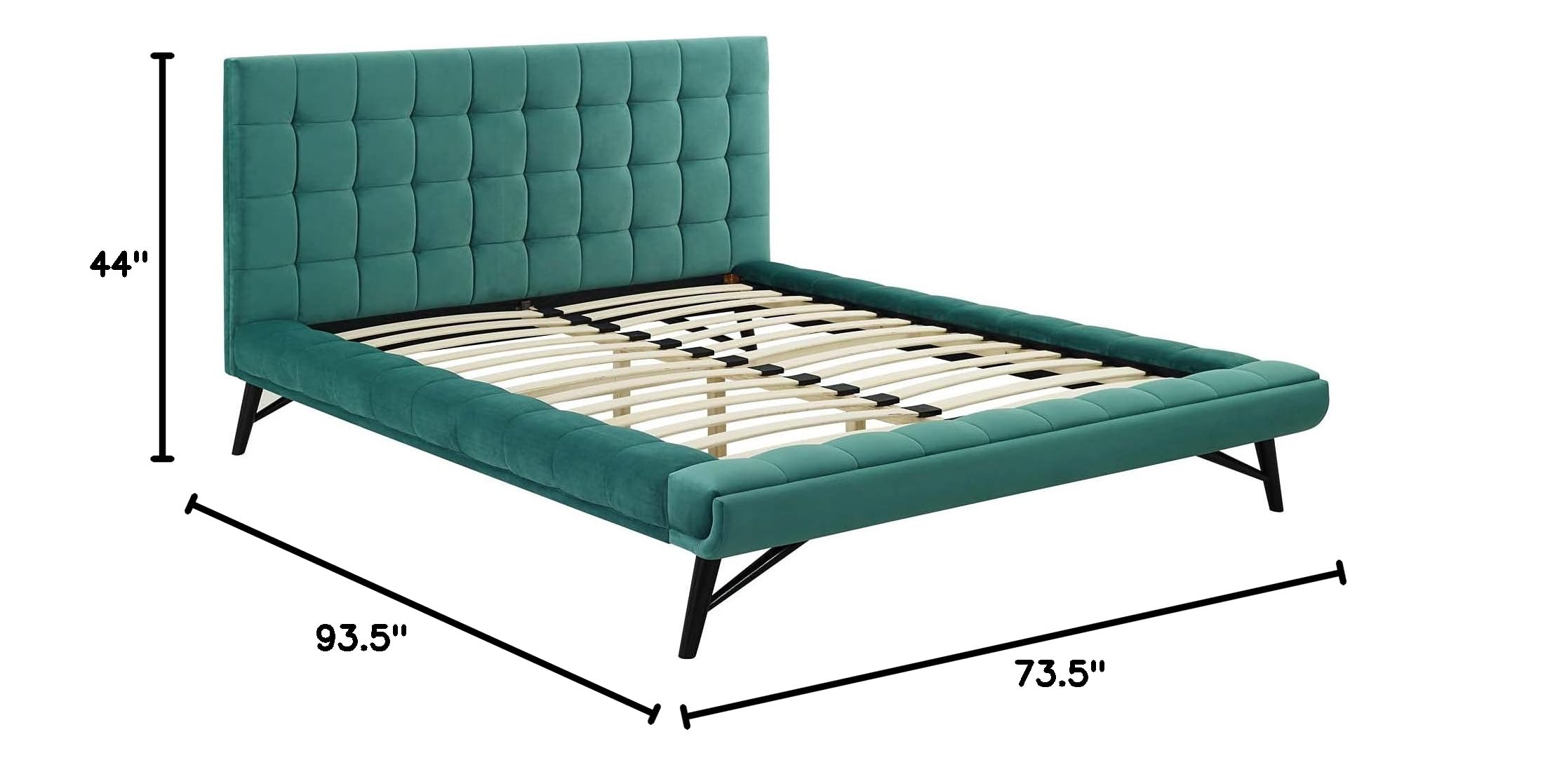 Biscuit Tufted Performance Velvet Queen Platform Bed in Teal