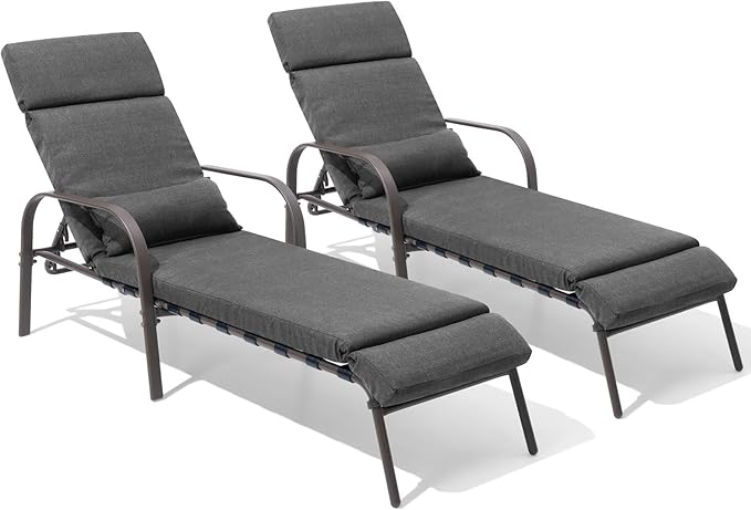 Outdoor Set of 2 with Cushion & Pillow, Adjustable 5 Position Pool Recliner, Outdoor Lounge
