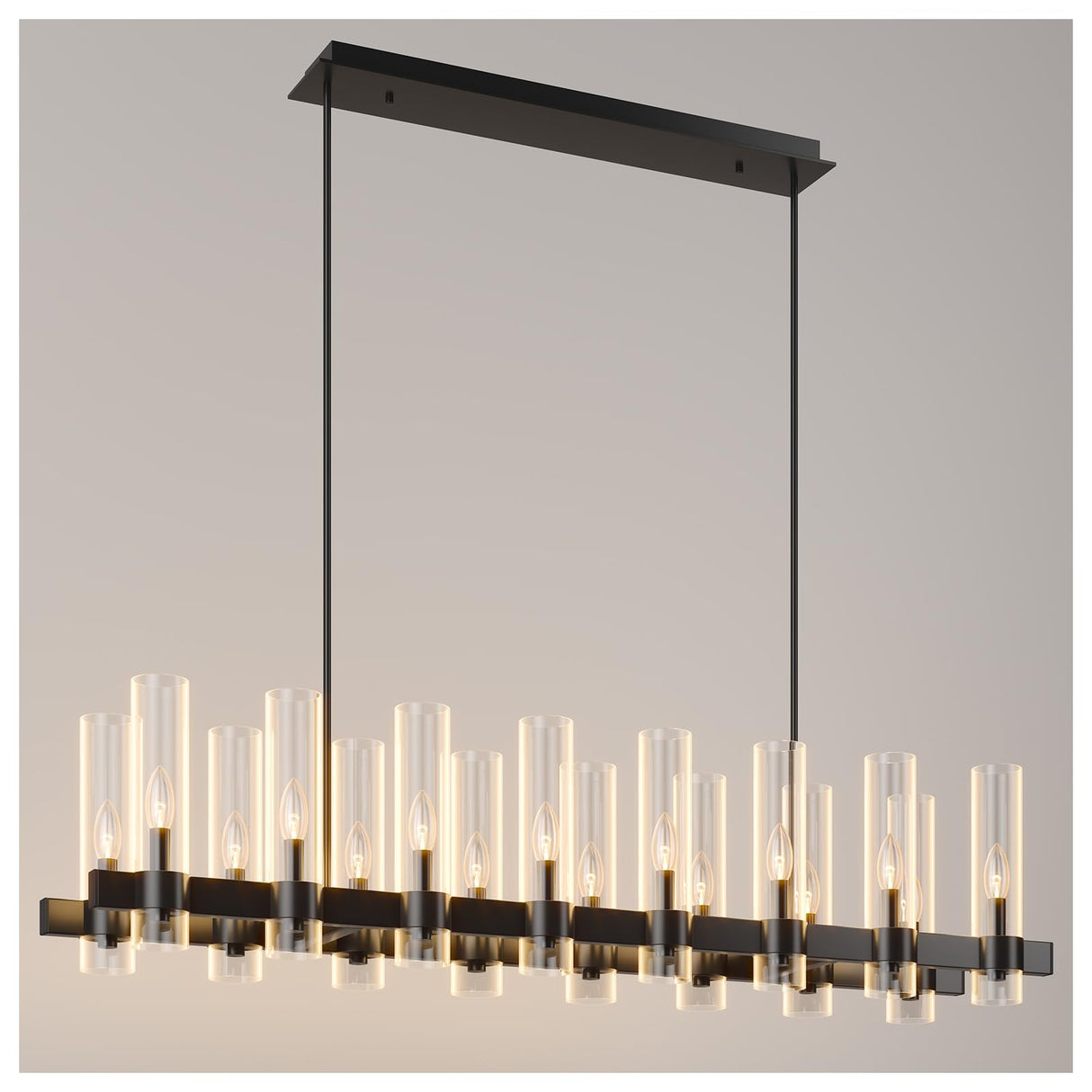 54 Inch Black Chandelier Linear with Clear Glass Shade