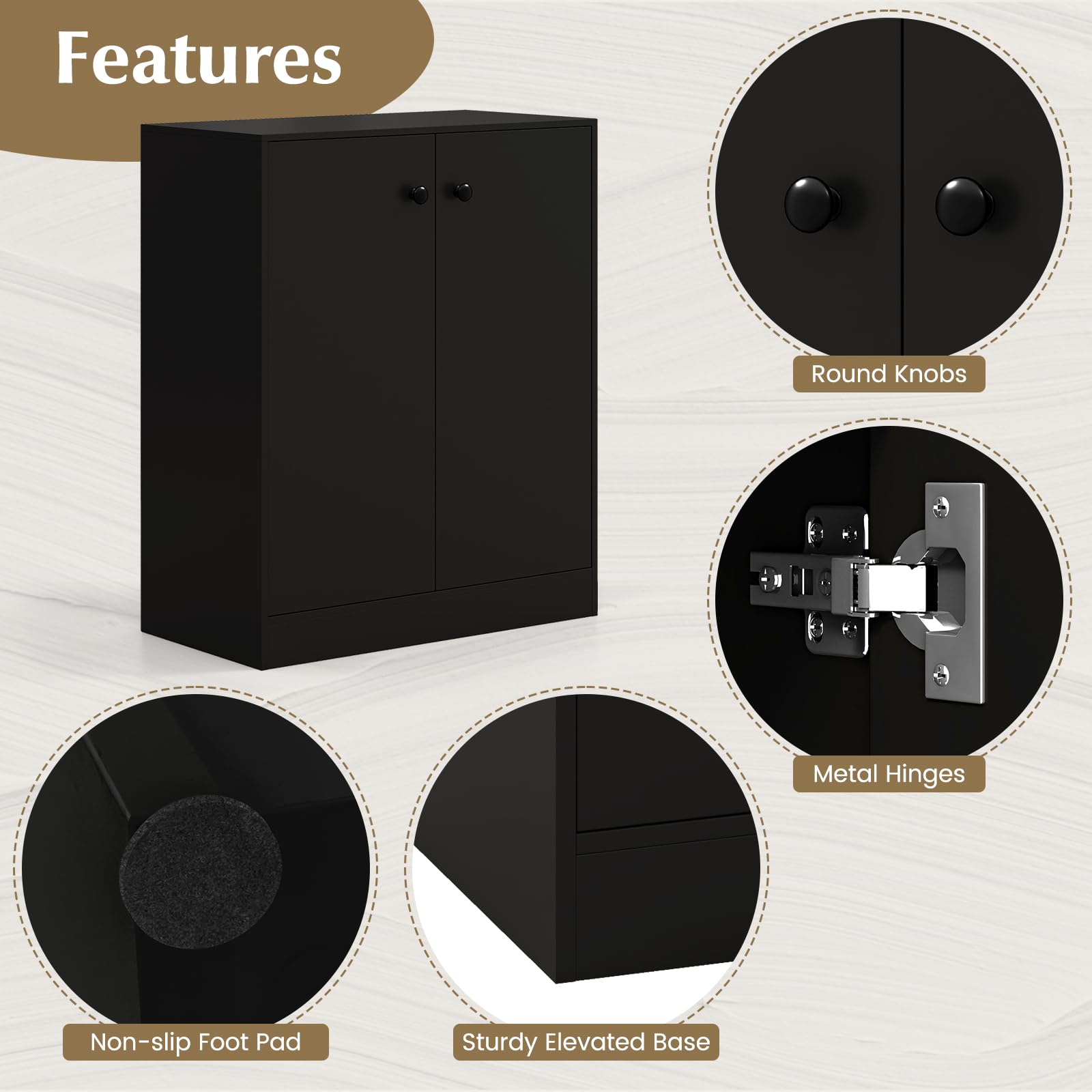 2-Door Storage Cabinet, Modern Floor Cabinet with 3-Tier Shelf