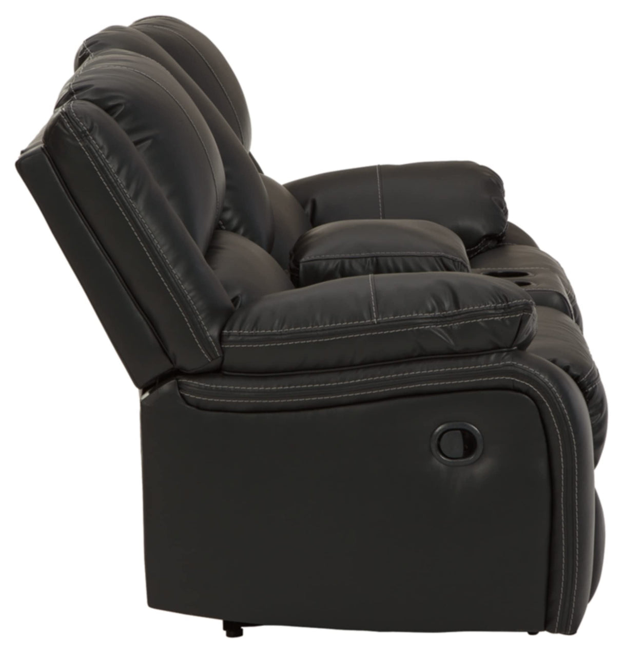 Calderwell Faux Leather Manual Double Reclining Loveseat with Storage Console, Black