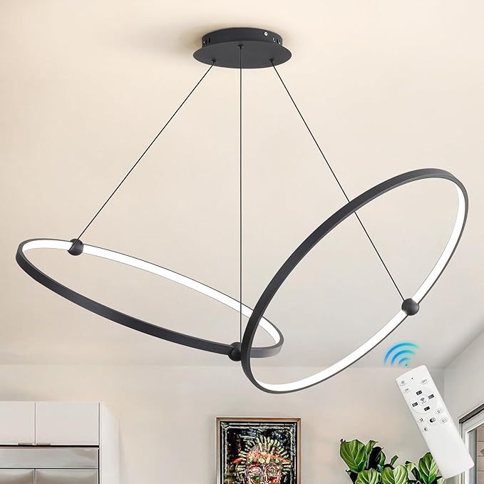 Gold Modern Chandelier Remote Control 2-Ring LED Chandelier Dimmable