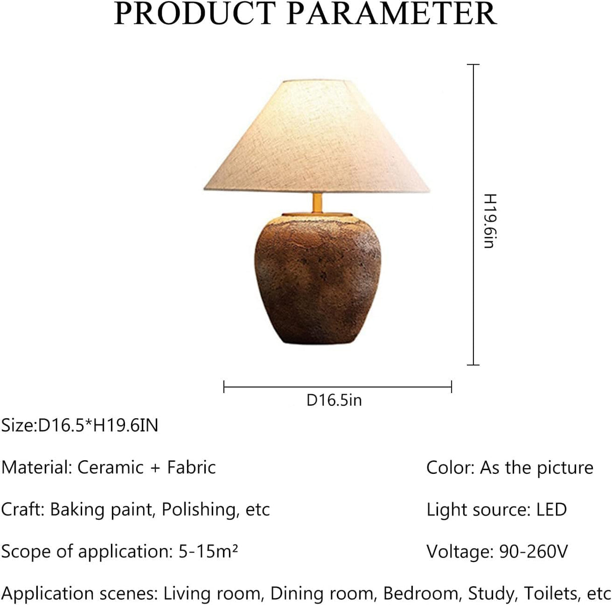 Rustic Farmhouse Clay Pot Table Lamps 19.6" Tall Ceramic Table Lamp, American Southwestern Textured Ceramic Lamp Body with White Textured Shade Bedside Table Lamp for Living Room Bedroom Office