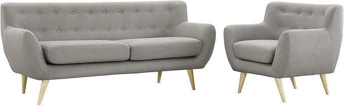 Remark Mid-Century Modern Upholstered Fabric Living Room Set, Loveseat and Sofa