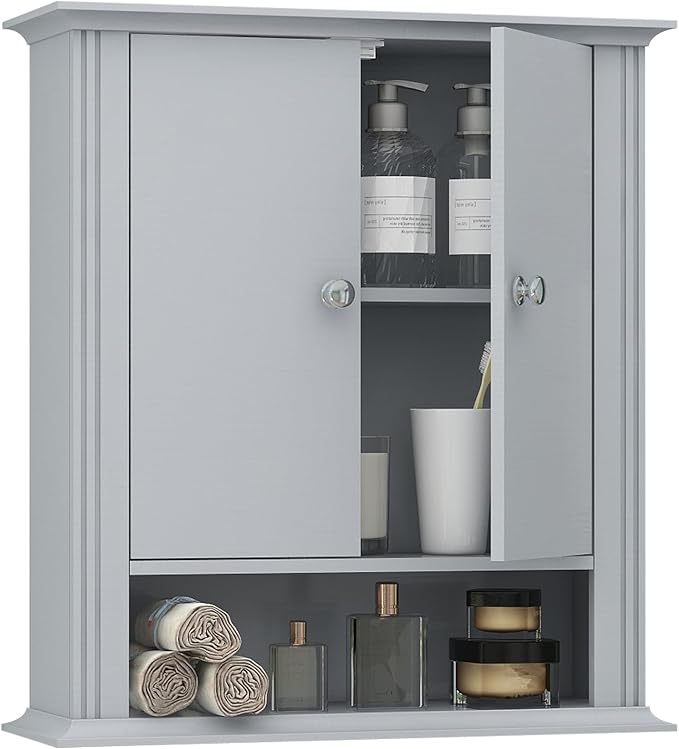 Wall Mounted Bathroom Medicine Cabinet with 2 Doors, Hanging Bathroom Wall Cabinet