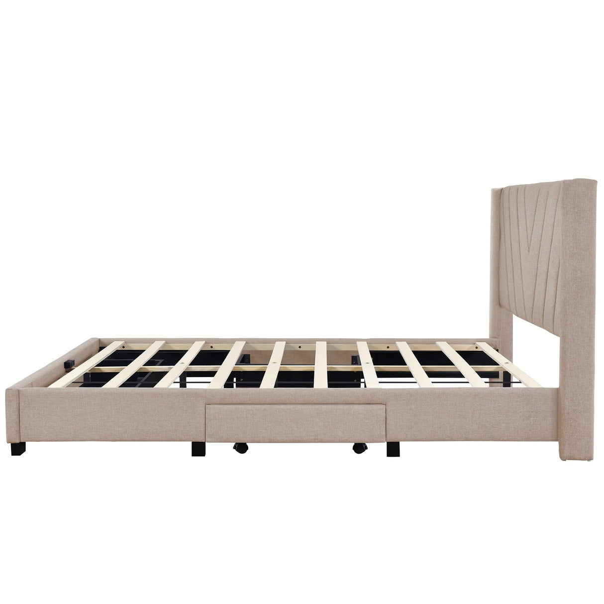 Storage Bed Upholstered Platform Bed with 3 Drawers Beige