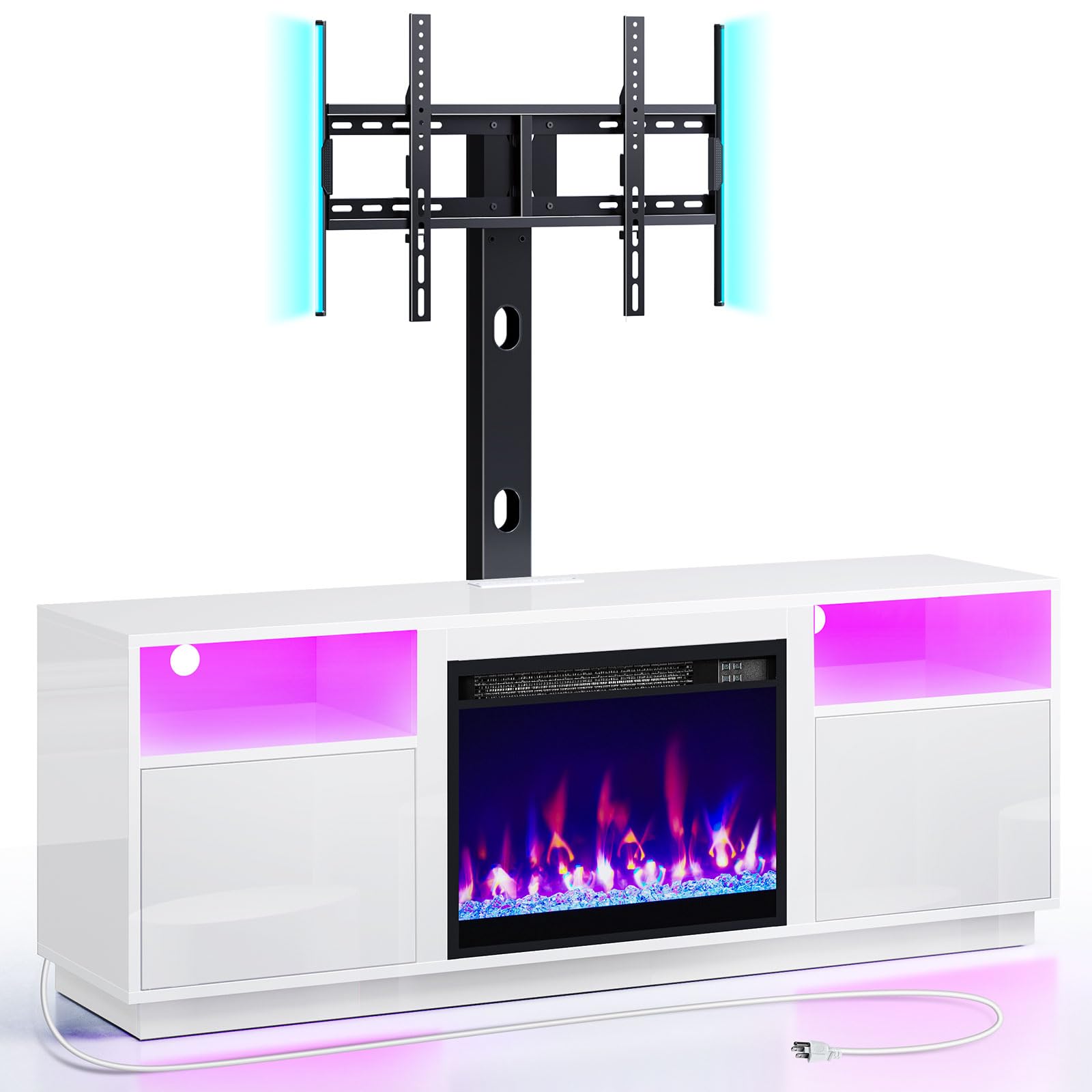 Fireplace TV Stand with Led Lights and Power Outlets, Entertainment Center