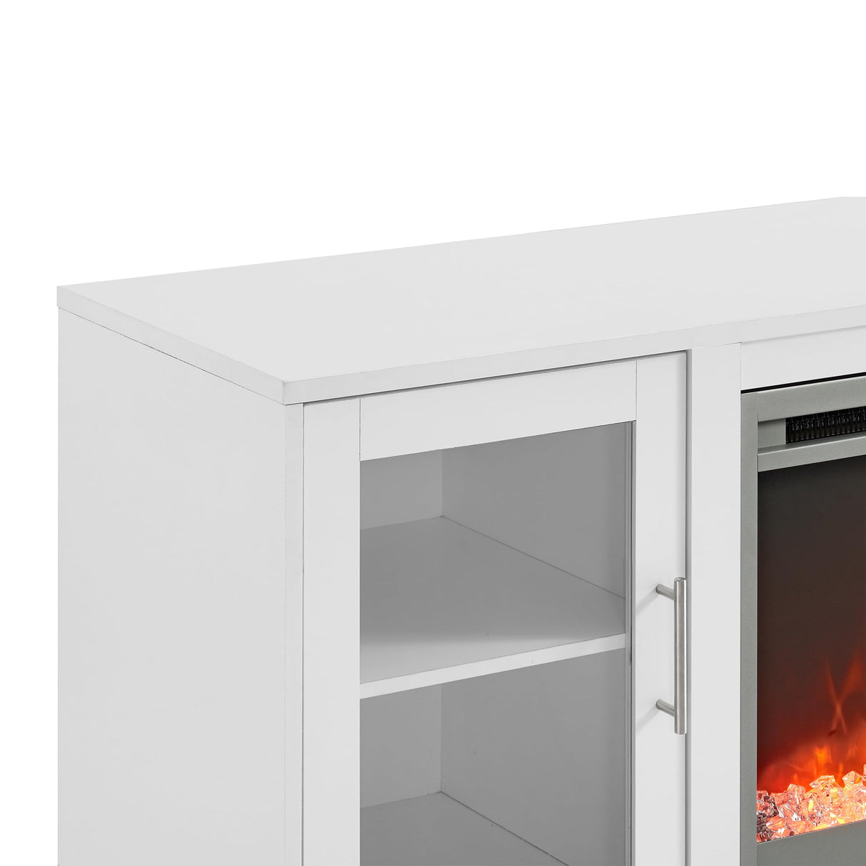 Griffith Contemporary Double Glass Door Fireplace TV Stand, 52 Inch, White