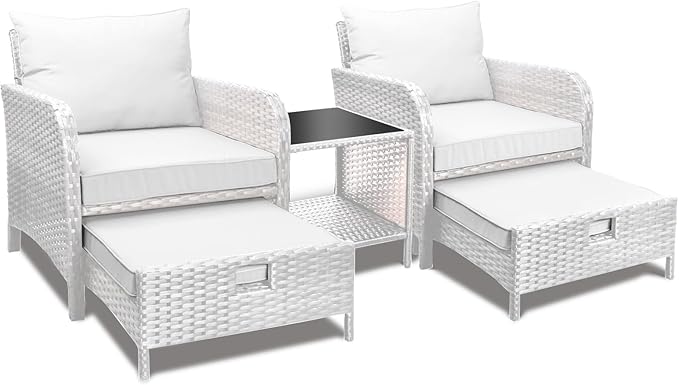 Balcony Furniture 5 Piece Patio Conversation Set, PE Wicker Rattan Outdoor Lounge Chairs