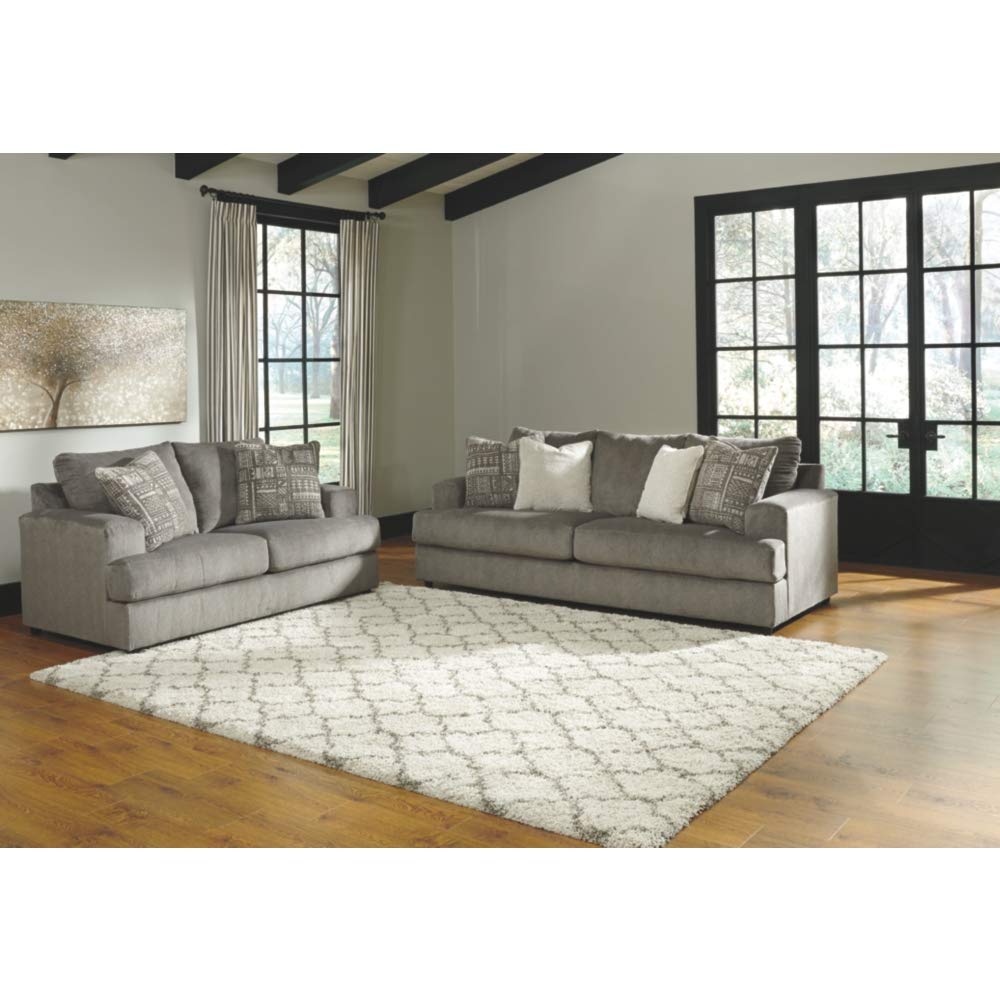 Soletren Contemporary Chenille Loveseat with 2 Accent Pillows, Gray