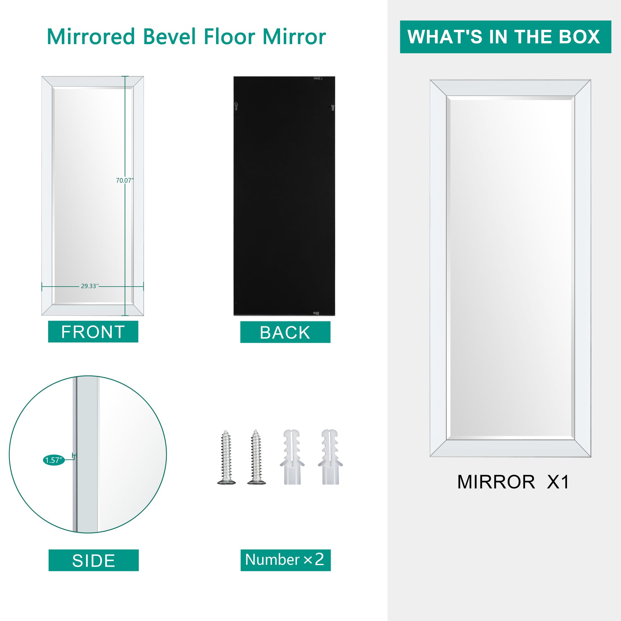 Floor Mirror Full Length Mirror Standing Mirror Large Rectangle Full Body Mirror