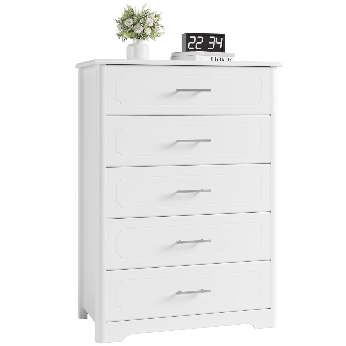 5 Drawer Dresser, Tall White Dresser Chest of Drawers, Modern Storage Cabinet