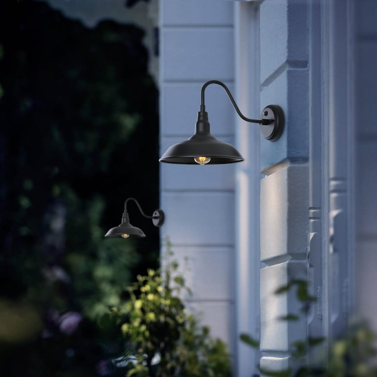 14 Inch Large Dusk to Dawn Gooseneck Light for Farmhouse, 2 Pack Outdoor Barn Lights