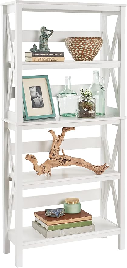 3955 X-Frame Design 5-Shelf Bookshelf or Bookcase, Black Walnut Wood