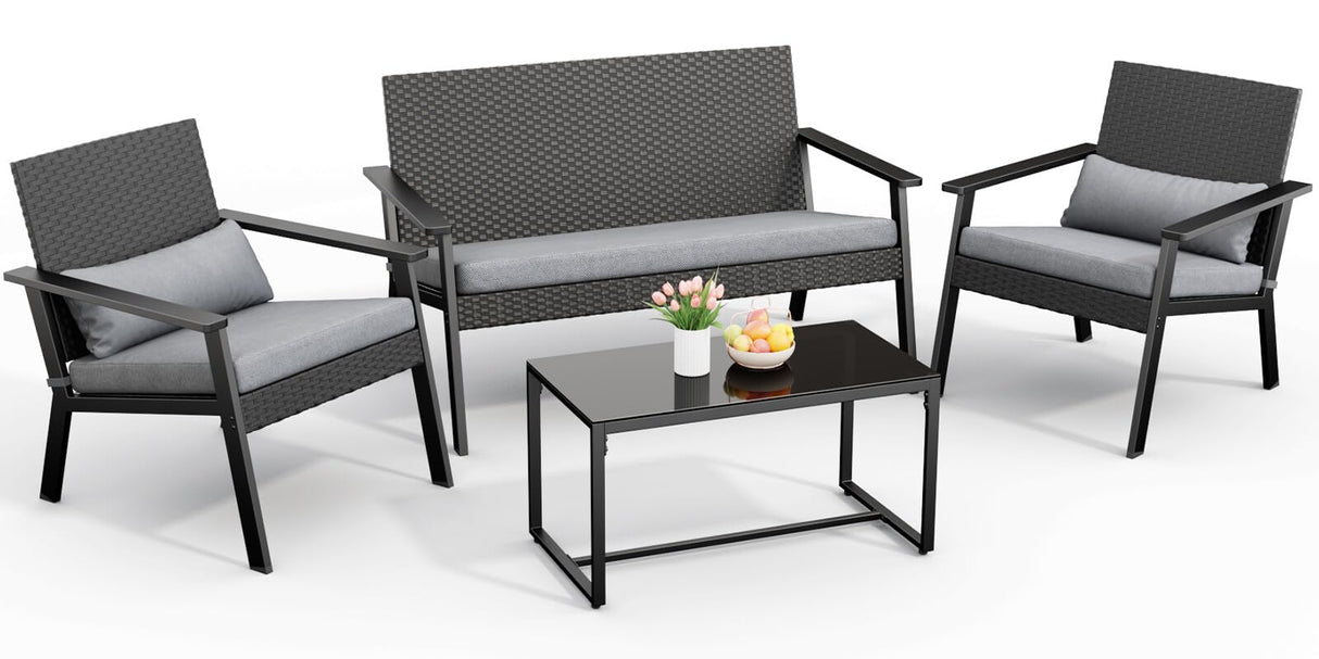 4-Piece Outdoor Wicker Patio Furniture Set with Deep Seating