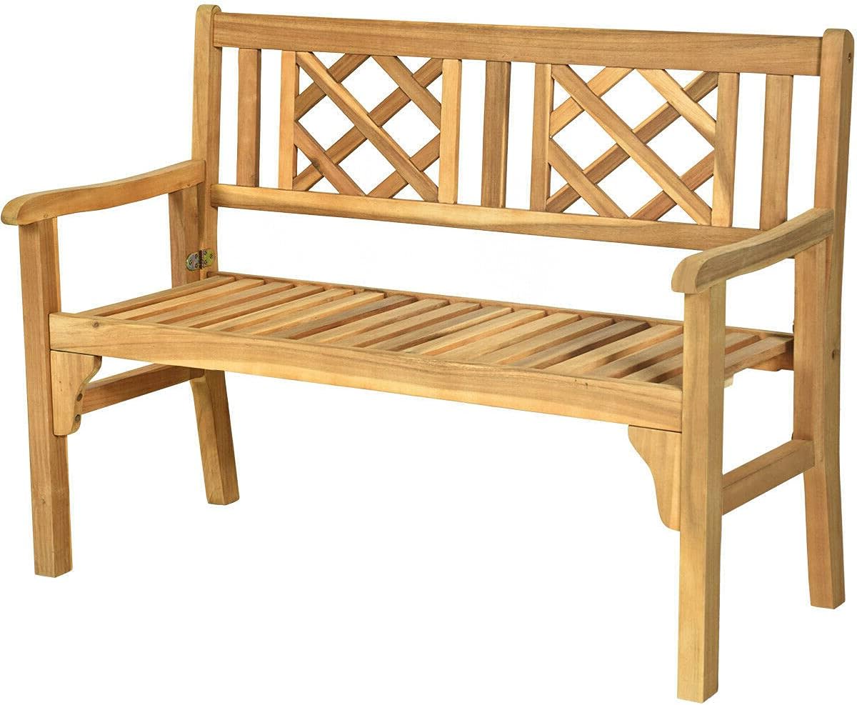 Outdoor 2 Person Patio Acacia Wood Folding Bench Loveseat Chair
