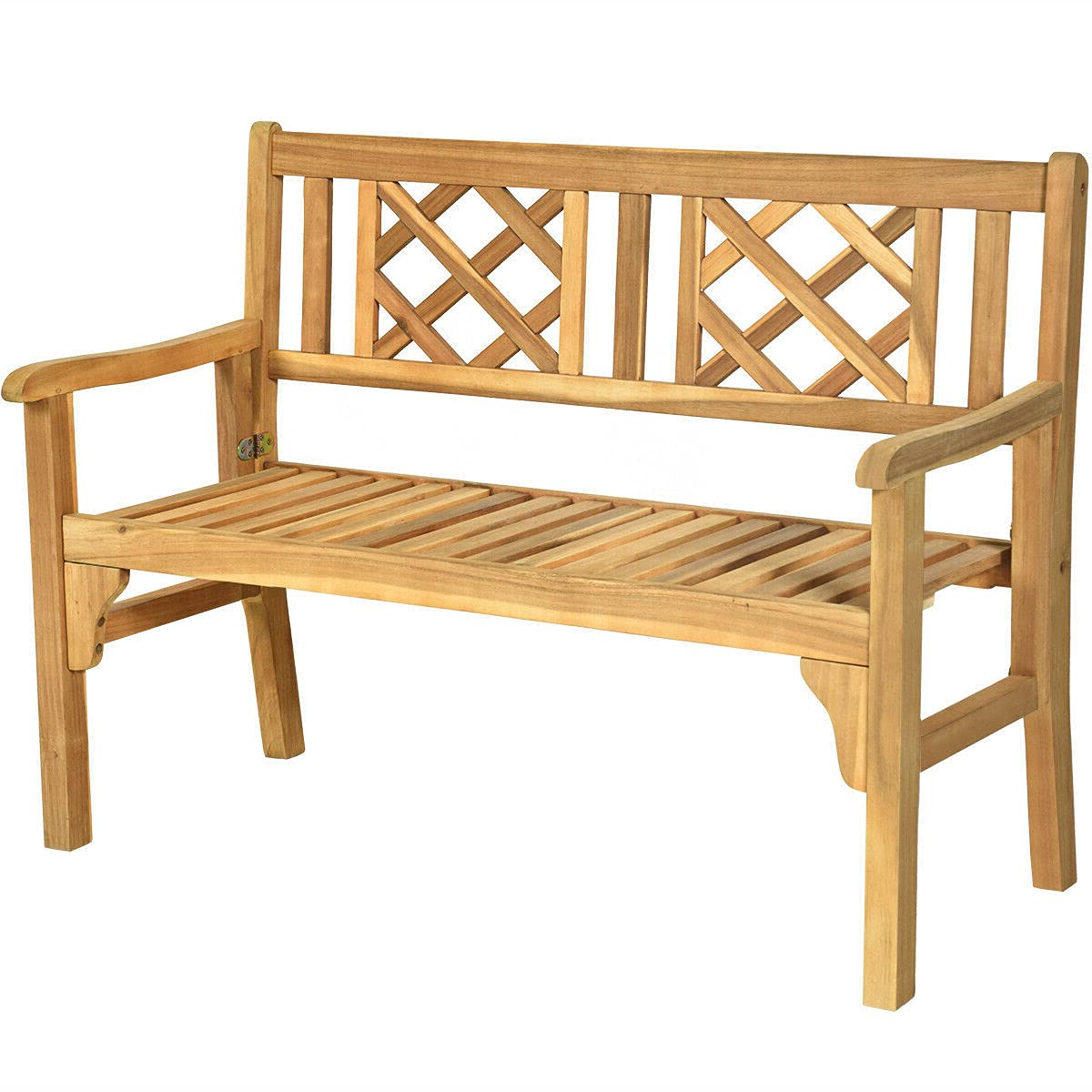 Outdoor 2 Person Patio Acacia Wood Folding Bench Loveseat Chair