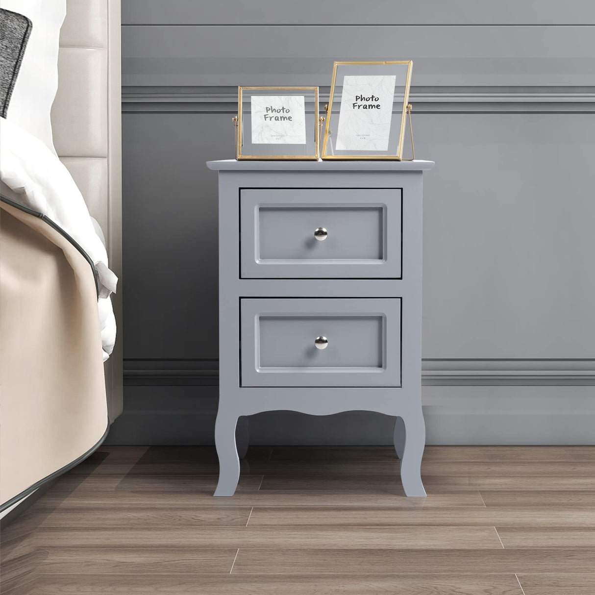 Gray Nightstand Set of 2, Nightstands with 2 Drawers, Bed Side Table/Night Stand