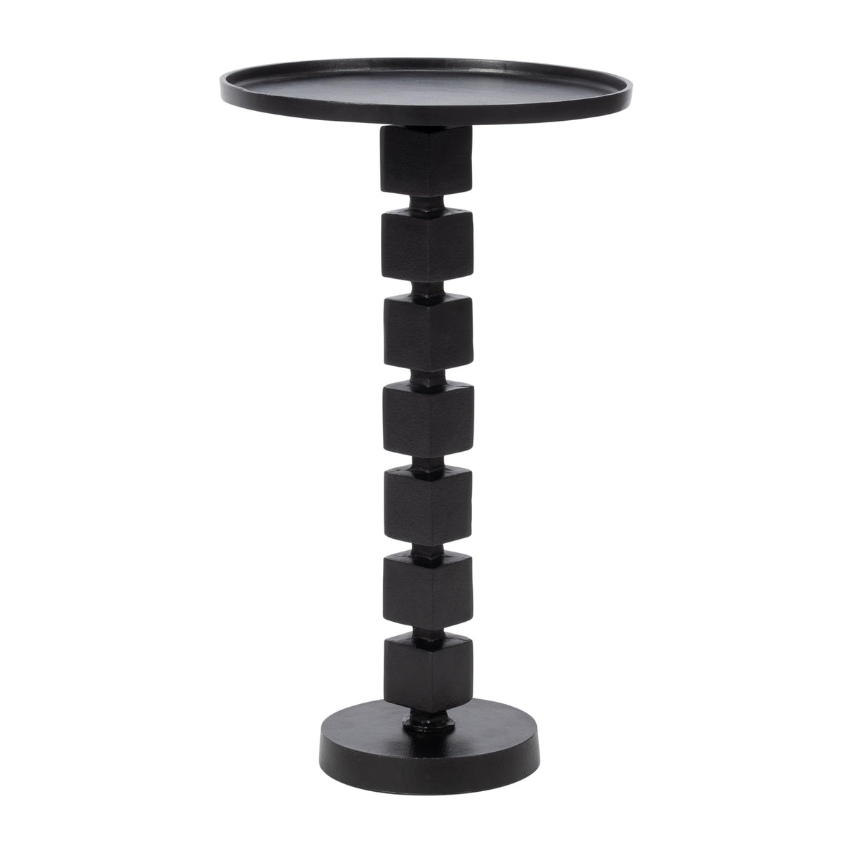 26" H Black Aluminum Stacked Disc Accent Table with Twisted Pedestal